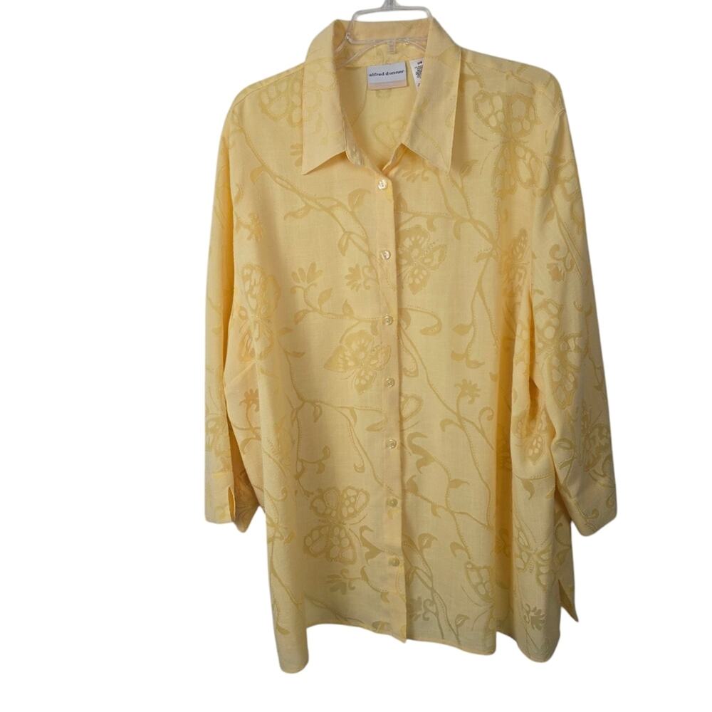 Alfred Dunner Yellow Burnout Blouse 24W Grannycore  Cottagecore  Semi Sheer Top